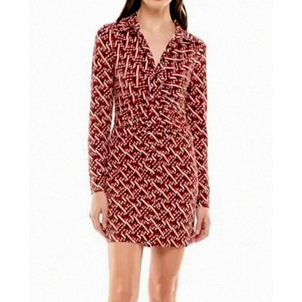 ❣️NWT-WAYF-Geometric - Red and Brown -Longsleeves Shirt Midi Dress - Size Medium